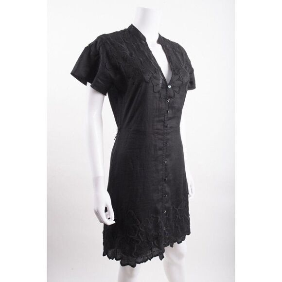 Veronica Beard Womens Archie Eyelet Applique Mini Dress Sz 2 Black NWT NO BELT - Picture 2 of 7